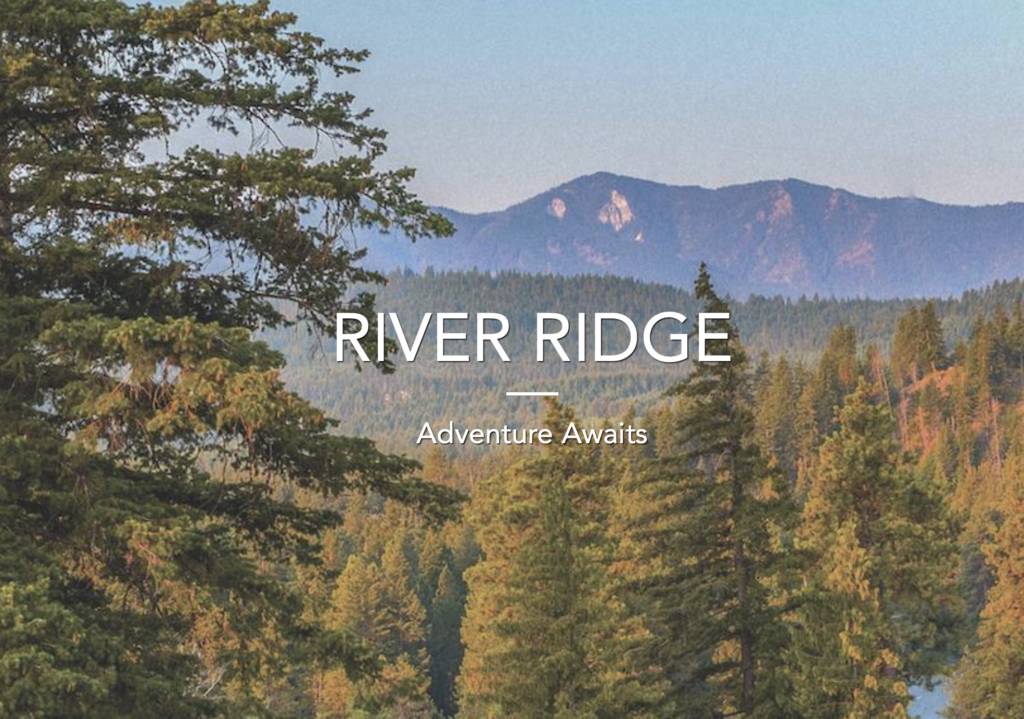 a scenic view of a mountain range with the words river ridge above it.